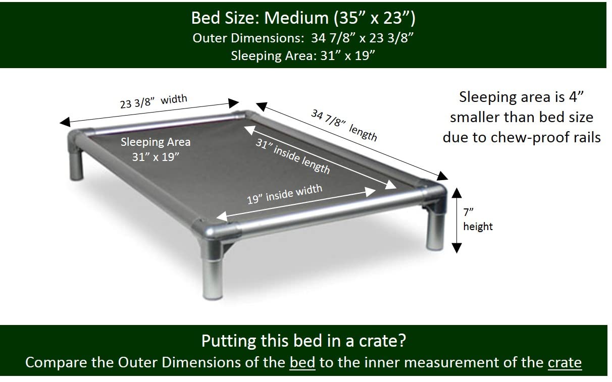 Kuranda Chewproof Crate Bed - Silver Aluminum - 35'' x 23'' - Vinyl - Smoke