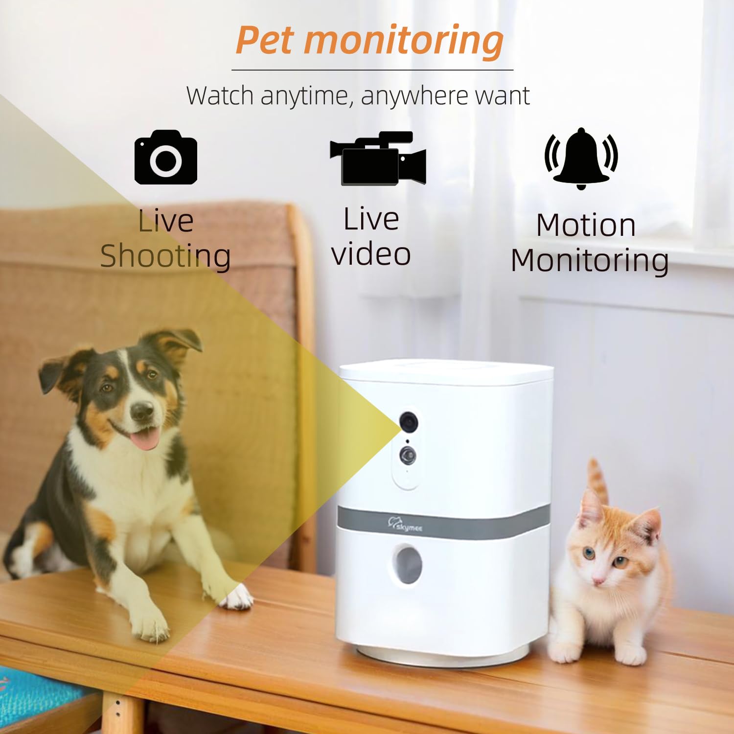 SKYMEE Petalk AI II Dog Camera with Auto Treat Dispenser, No Subscription Fee, 1080p HD, 180 Full-Room View 2-Way Audio, Night V