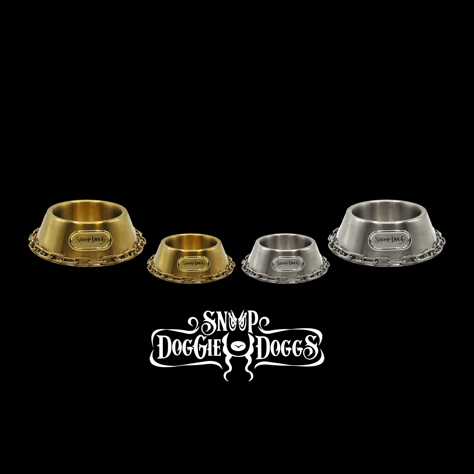 Snoop Doggies Doggs Deluxe Off The Chain Pet Bowl, Gold, Small