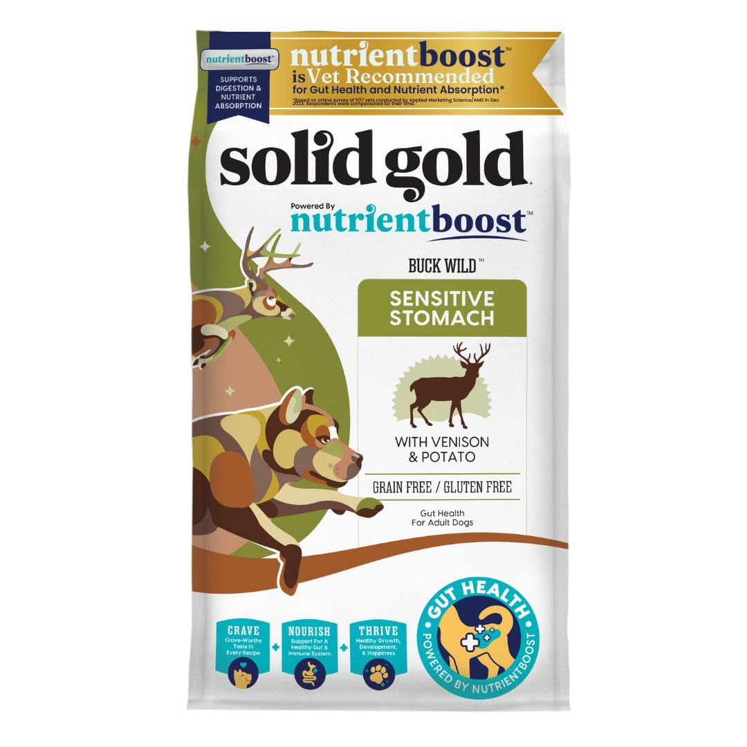 Solid Gold Dry Dog Food for Sensitive Stomachs - Grain Free & Gluten Free w/Venison, Pumpkin & Probiotics for Gut Health & Diges