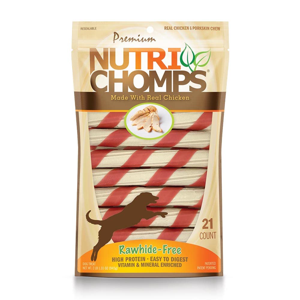 NutriChomps Dog Chews, 6-inch Twists, Easy to Digest, Rawhide-Free Dog Treats, 21 Count, Real Chicken flavor