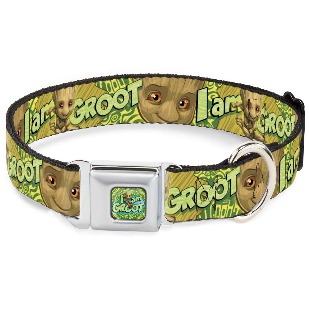 Buckle-Down Dog Collar Seatbelt Buckle Baby Groot Pose Face I Am Groot Browns Greens Yellows 16 To 23 Inches 1.5 Inch Wide, Multi Color (Dc-Sb-Mcjp-Wmc185-1.5-M)