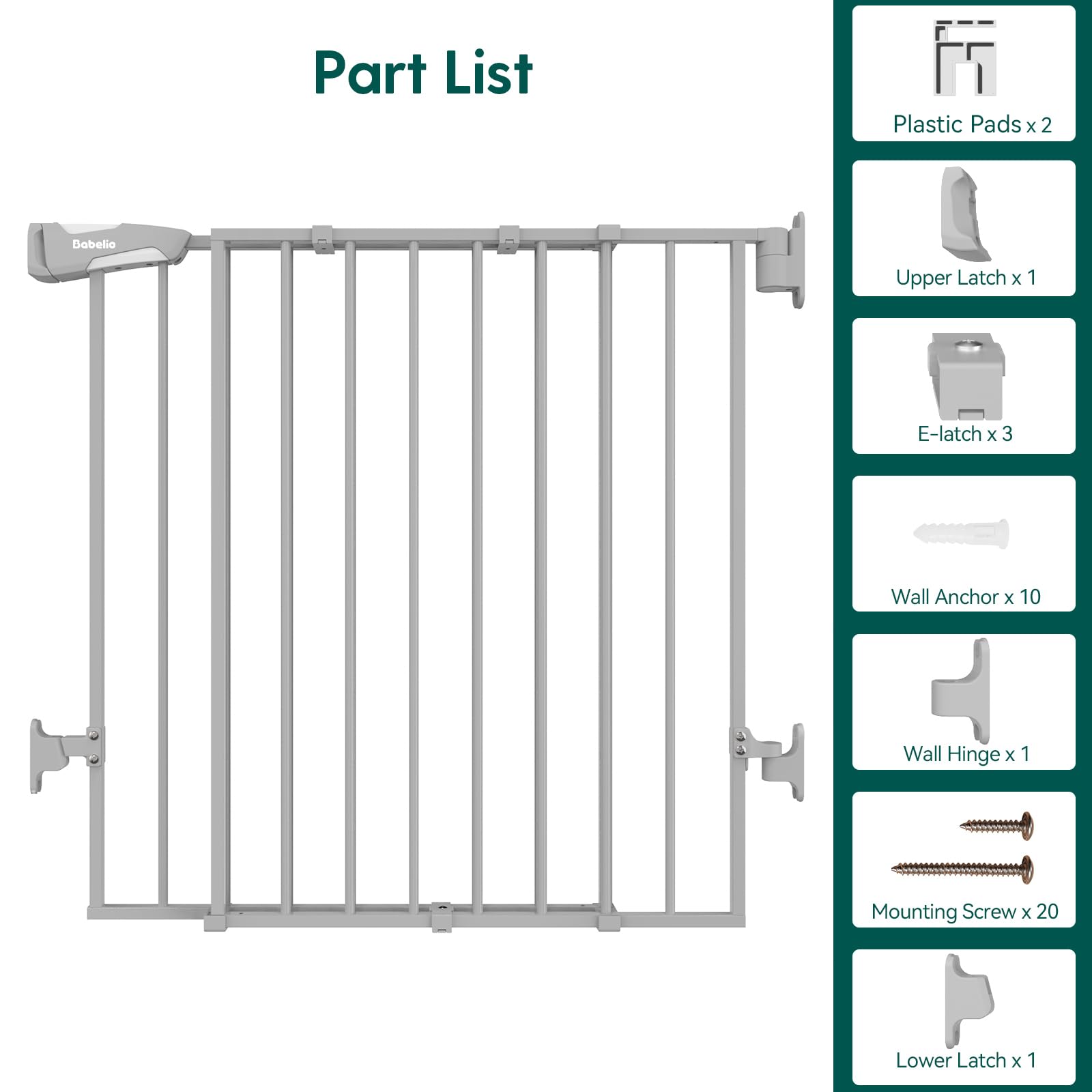 BABELIO 2-in-1 Baby Gate, 26-43" W, 28" H, Gray Alloy Steel, Hardware Mount, Large Walk Thru Door for Babies, Elders,