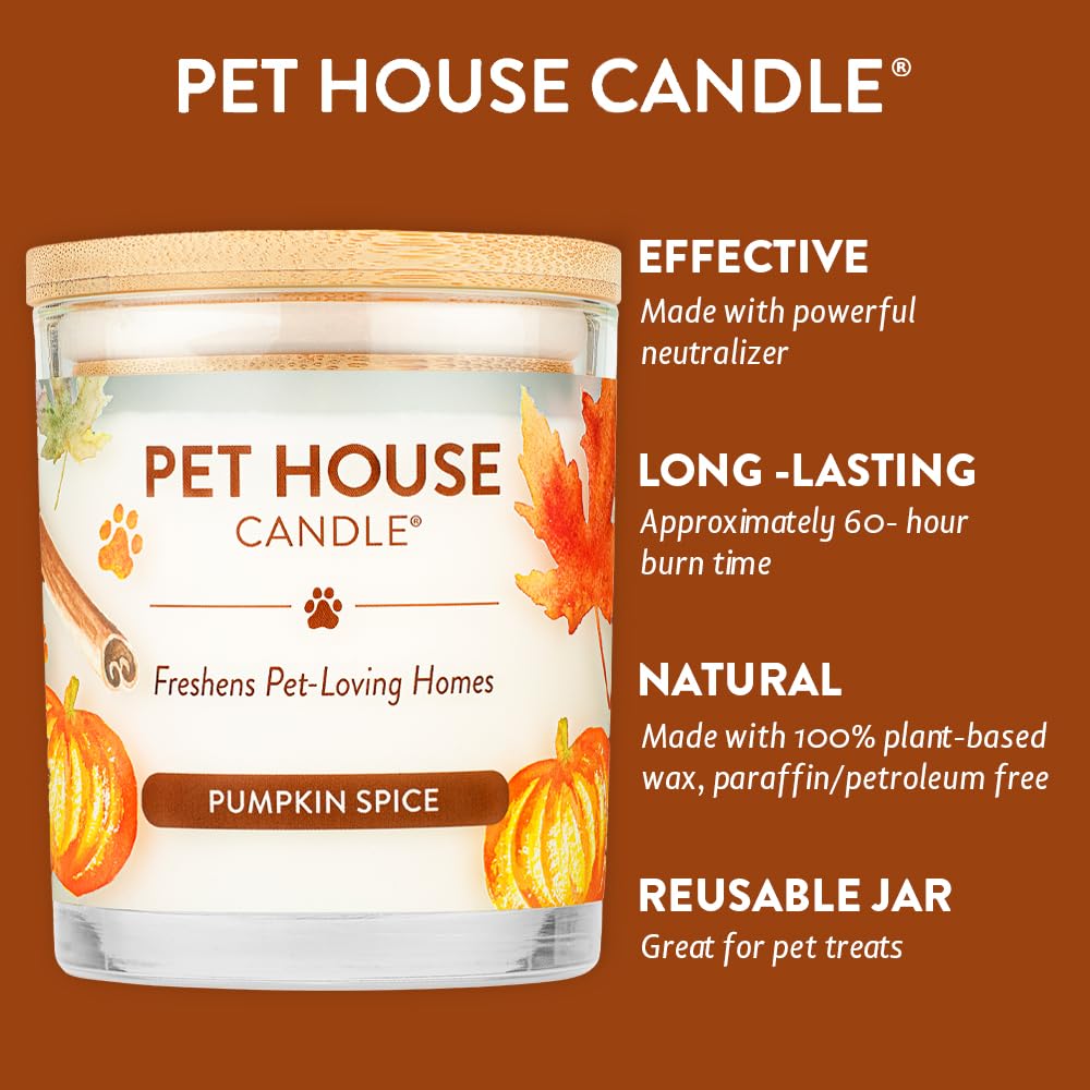 Pet Odor Candle, 9 OZ Pumkin Sented Candle for Home, Clean Burning Plant Based, 60 Hour Burn Time