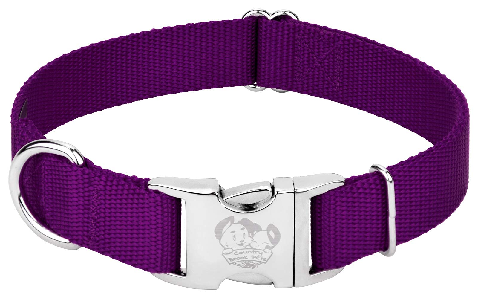 Country Brook Design - Vibrant 30+ Color Selection - Premium Nylon Dog Collar With Metal Buckle (Extra Large, 1 Inch, Purple)