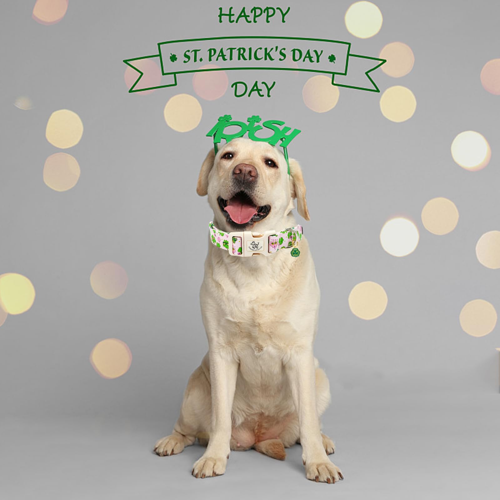 Elegant Little Tail St Patrick'S Dog Collar-Cute Colver Cotton Shamrock Pet Collar Trefoil Pink Holiday Adjustable Cotton Pet Co