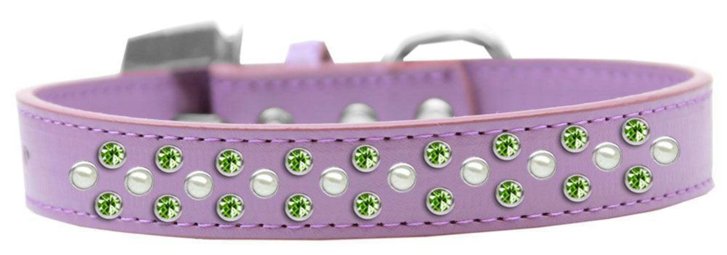 Mirage Pet Products Sprinkles Dog Collar with Pearl and Lime Green Crystals, Size 12, Bright Pink