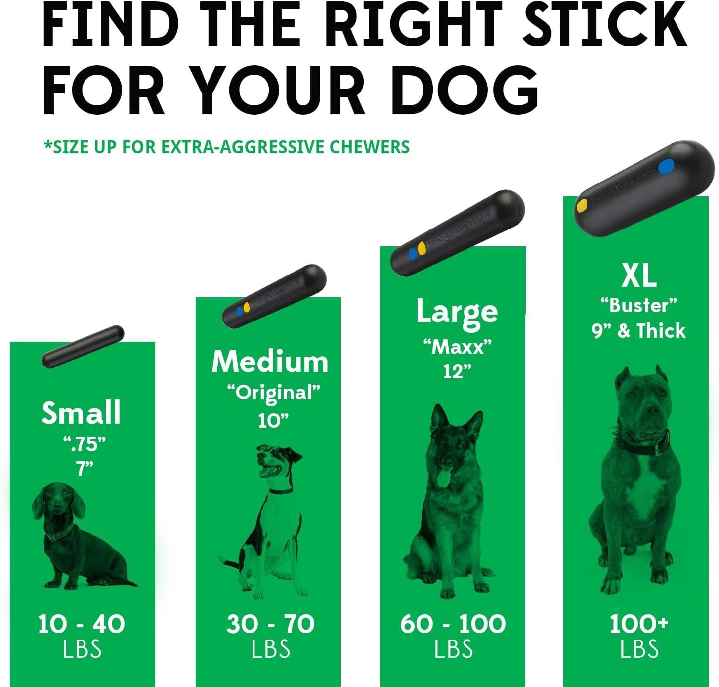 Goughnuts - Dog Toys For Aggressive Chewers | Virtually Indestructible Dog Toy Stick For Small Breeds | Heavy Duty Dog Toy | Bla