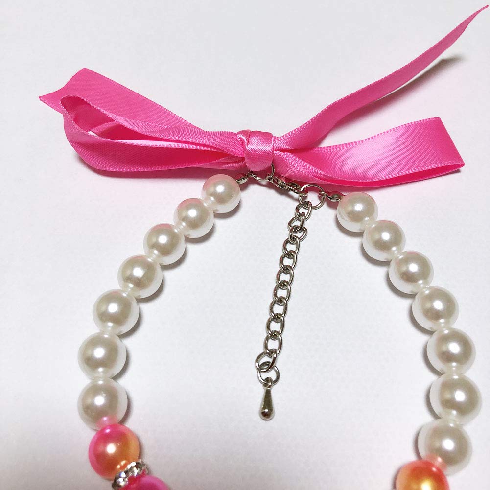 Petfavorites Ombre Pearls Dog Necklace Jewelry For Small Dogs Puppy - Bling Rhinestones Cat Wedding Collar - Chihuahua Yorkie Girl Clothes Costume Outfits Accessories (Ombre Pink, Size S)