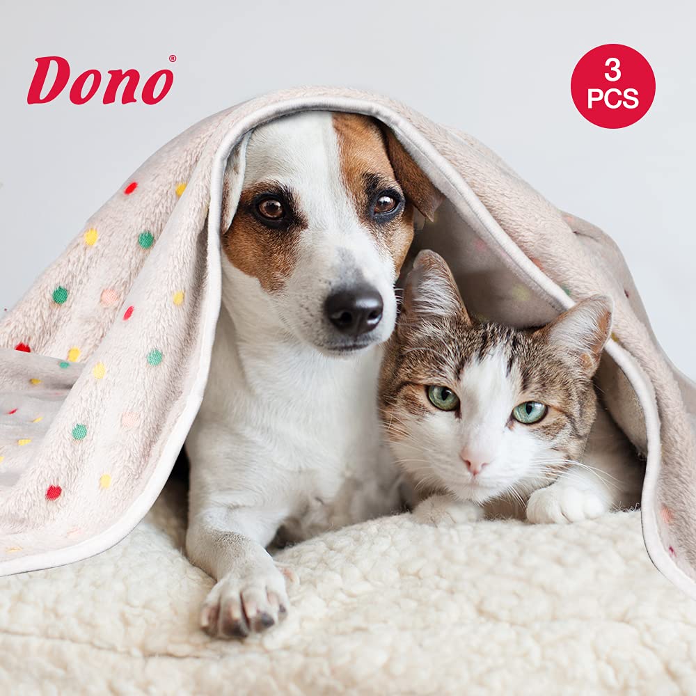 Dono 1 Pack 3 Dog Blankets, Soft Fluffy Fleece Pet Blanket Warm Sleep Mat Paw Print Design Puppy Kitten Throw Blanket Doggy Mat,