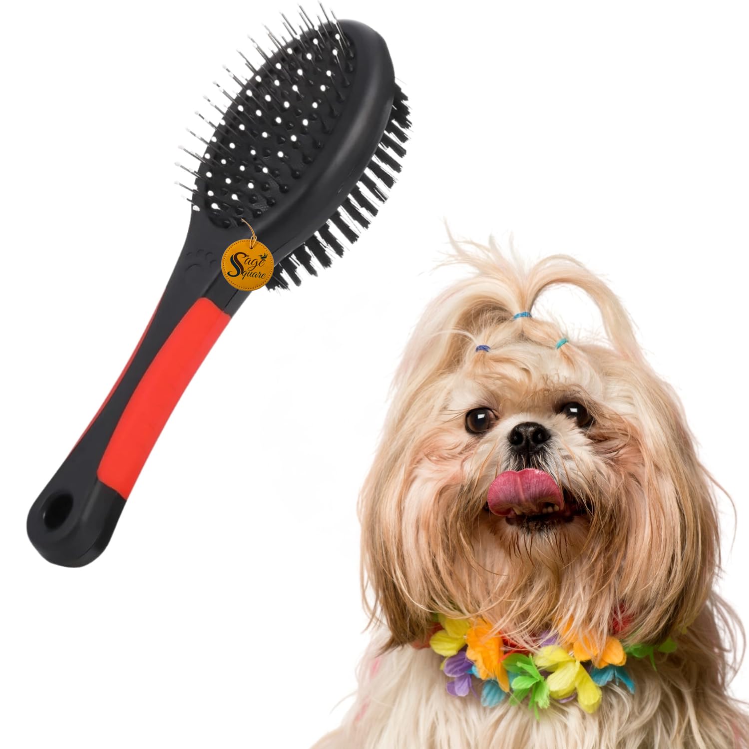 Sage Square DoubleSided Pet Comb  Grooming Tool For Dogs & Cats With Soft Bristles & Metal Comb  Removes Tangles, Loose Fur &
