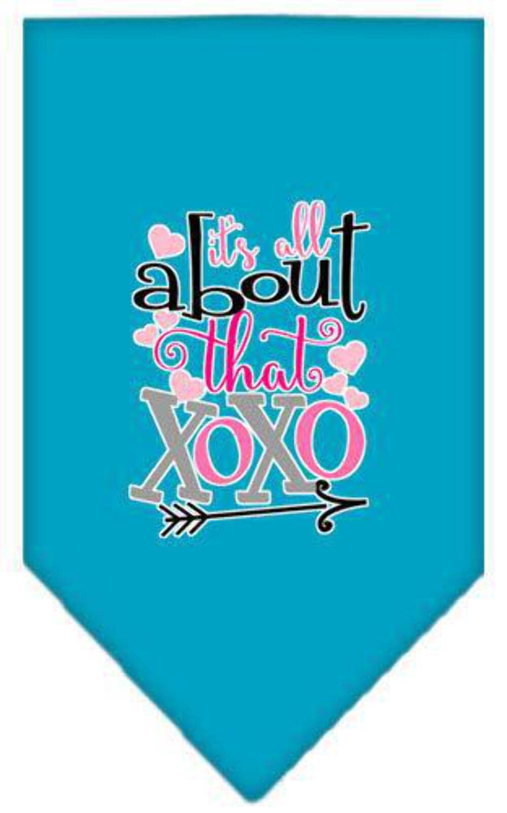 Pet and Dog Bandana Screen Printed, "It's All About That XOXO" Turquoise Small