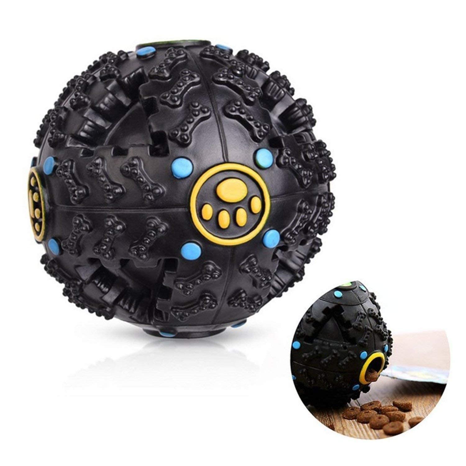 D&C Paws Dogs Interactive Squeaky Giggle Quack Dog Toy Ball Pet Food Dispenser Dog Pet ProductsLarge (Black)