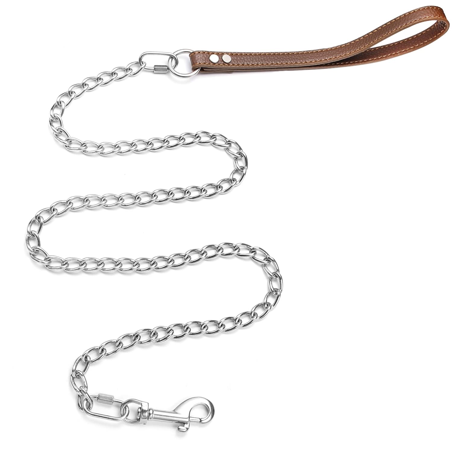 Puroayet Heavy Duty Dog Chain Leash 4Ft/6Ft Chew Proof Stainless Steel Link Leash,Training Walking Leash For Large Medium Size Dogs,With Two Connection Clip,Adjustable Long/Short Dog Leash(4Ft)