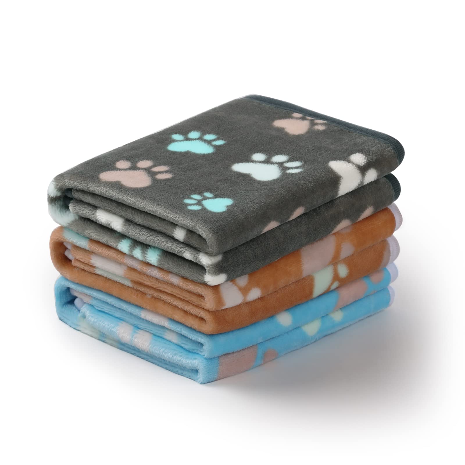 Luciphia 1 Pack 3 Blankets Fluffy Premium Fleece Pet Blanket Flannel Paw Printed Throw For Dog Cat(Small 23X16'', Grey/Brown/Blu