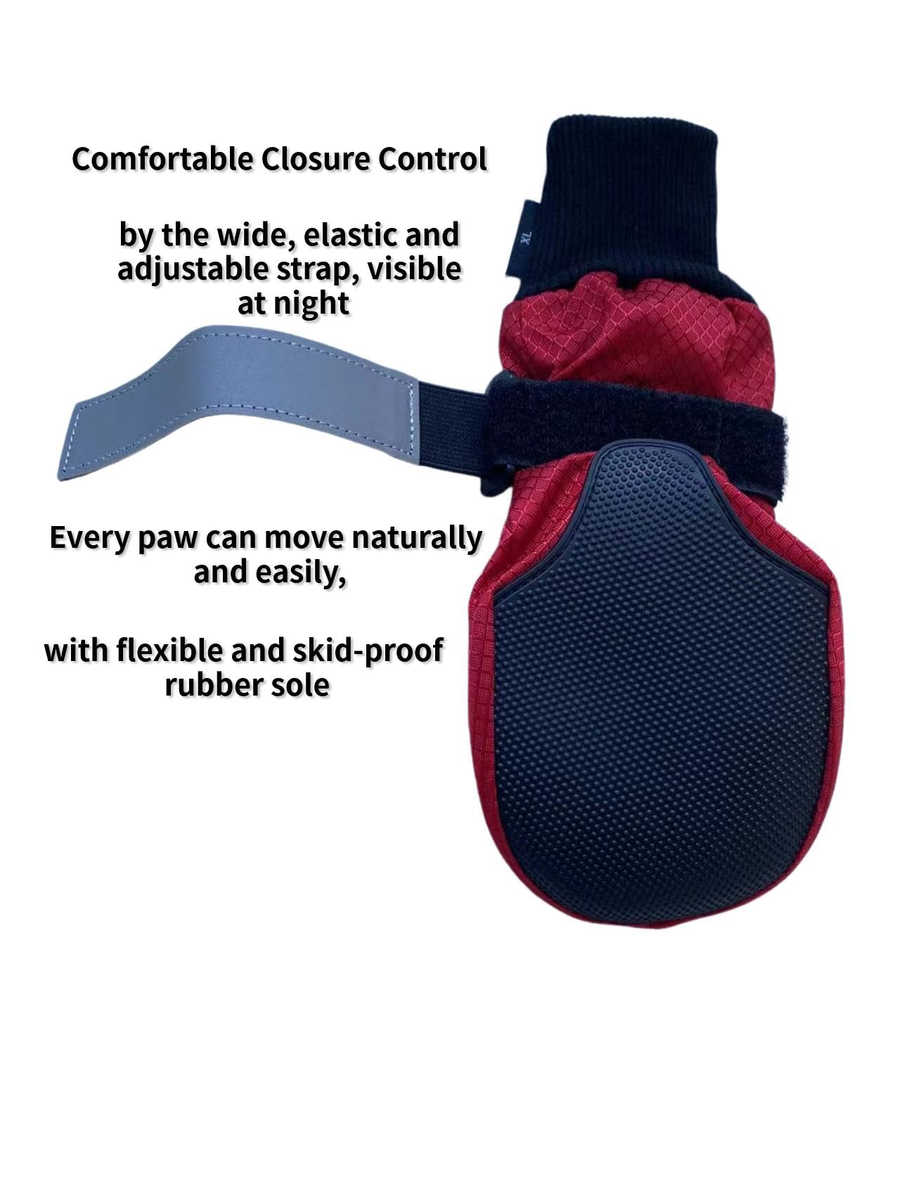 LONSUNEER Winter Paw Protector Dog Boots Waterproof Soft Sole and Nonslip Set of 4 Color Red Size XL