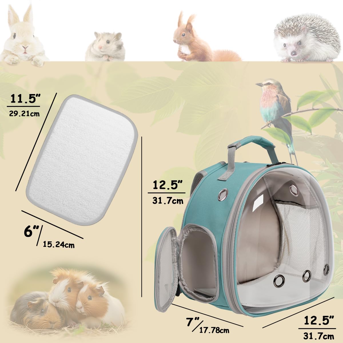 Hamster Backpack Carrier, Bearded Dragon Carrier Backpack With Clear Bubble Window,Small Animal Travel Backpack For Sugar Glider