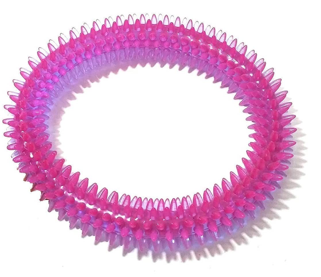 Rvpaws NonToxic Natural Rubber Spiked Ring Dog Chew Toy Ideal For Puppy/Dog Teething Medium Size  Multicolor (Pack Of 1)