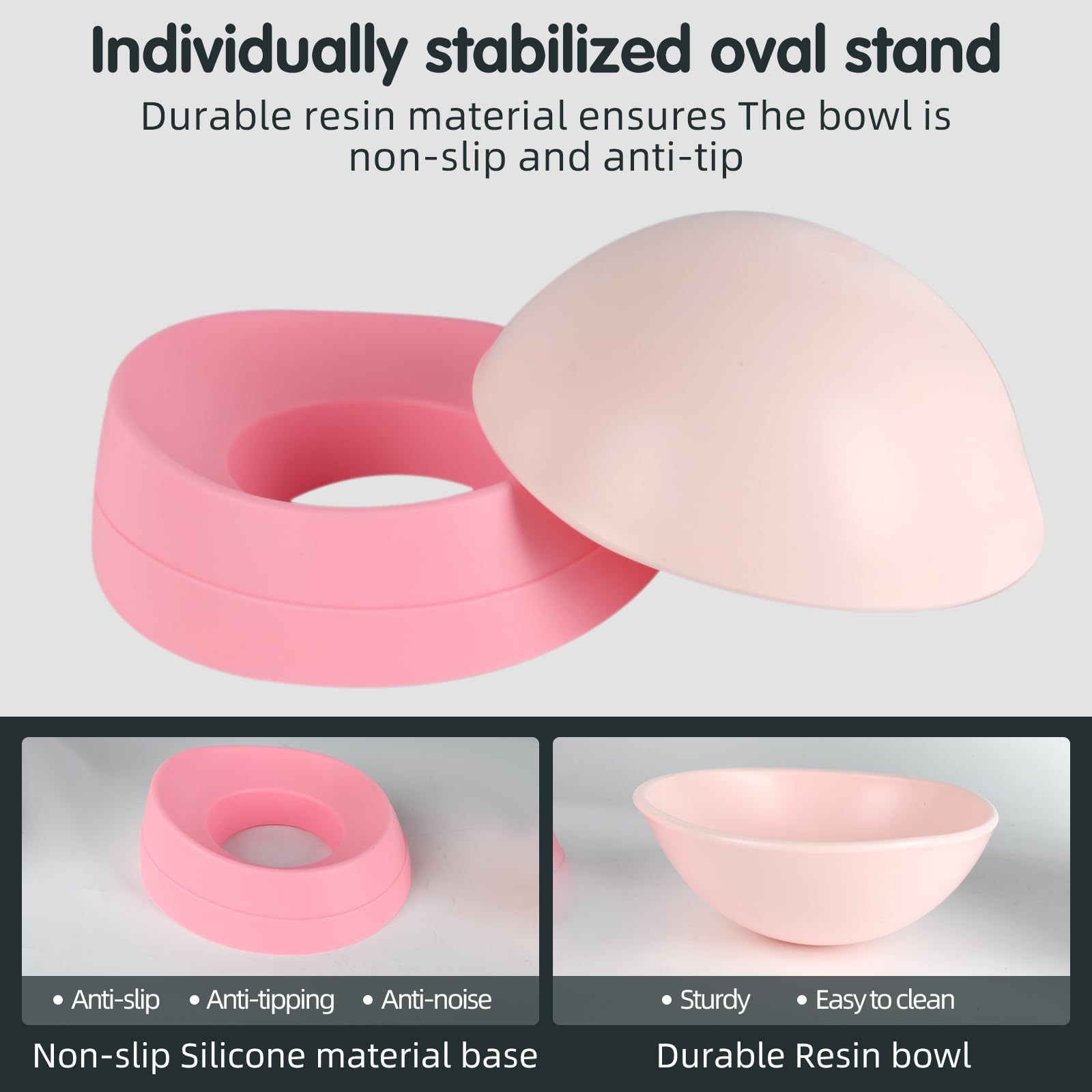 Bulldog Bowl Anti-Slip Dog Cat Dish Detachable Rubber Dog Bowl Pet Sterile Tilted Pet Feeder Slope Base (Pink, 3.5 Cup (Medium/L