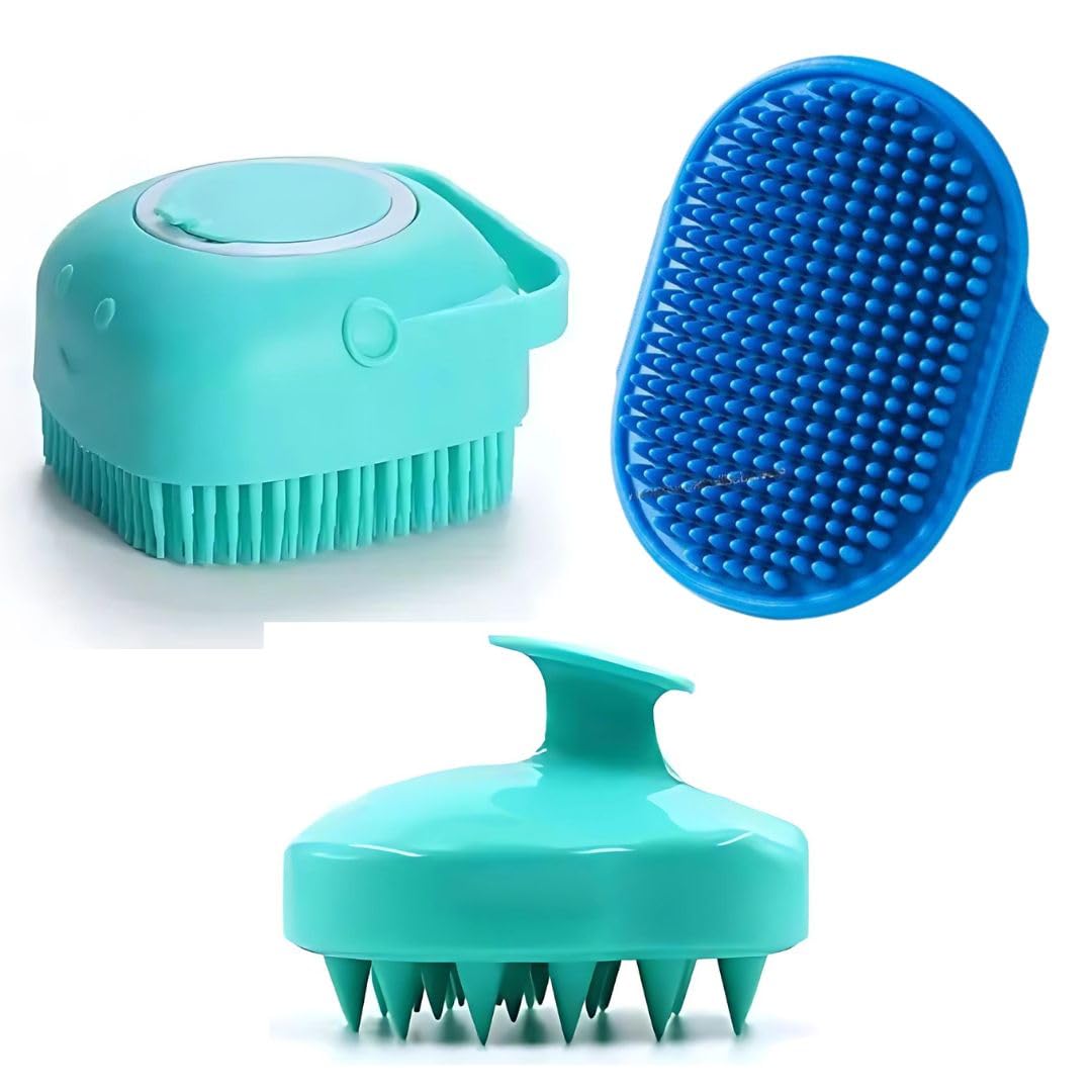 Pet Fun Grooming Tool Kit For Dogs & Cats Hair Massager, Shampoo Brush, And Palm Glove | Grooming Set For Pets Of All Hair Types