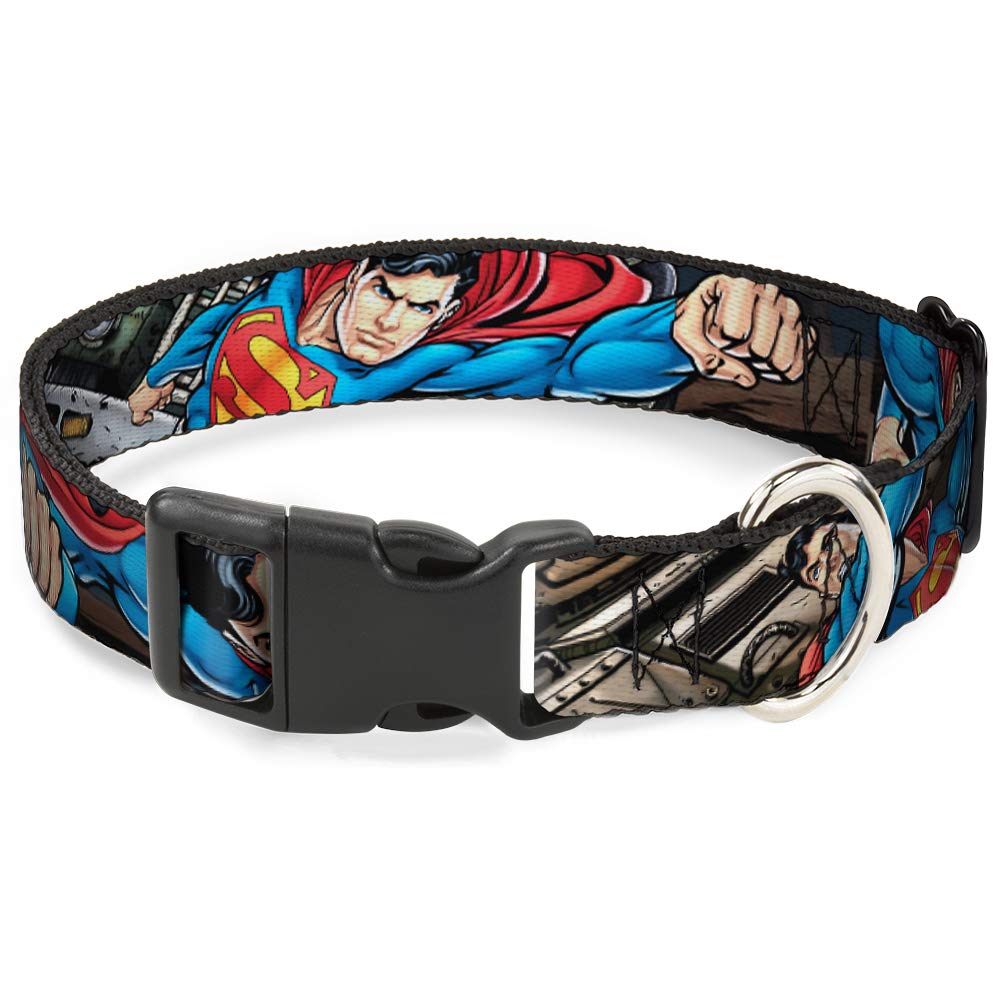 Dog Collar Plastic Clip Superman Metropolis Face Off 13 To 18 Inches 1.5 Inch Wide