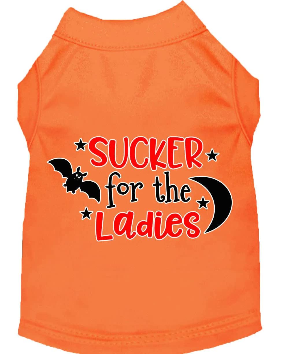 Pet Dog & Cat Shirt Screen Printed, "Sucker For The Ladies" Orange XS (0-3 lbs.)
