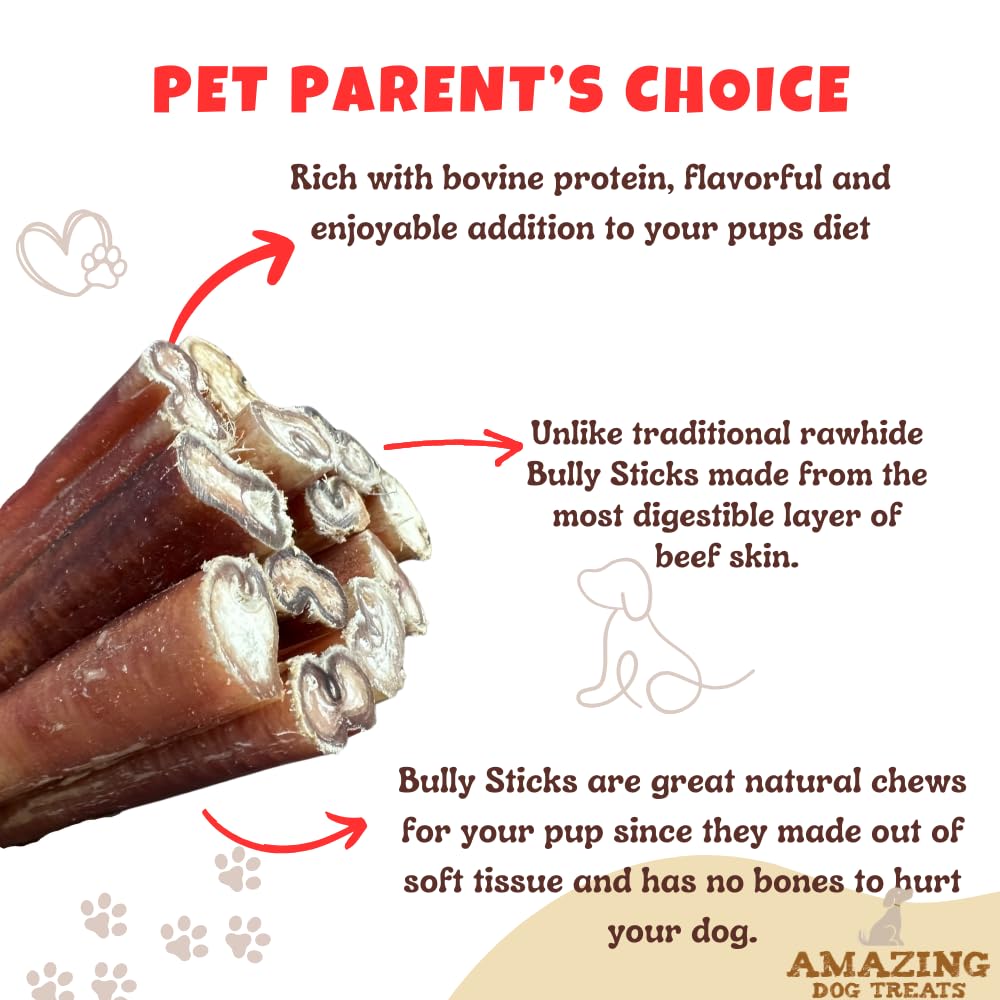 Amazing Dog Treats - 12 Inch Medium Size Bully Sticks (6 Count) - Bulk Bully Sticks for Dogs - No Hide Bully Stick Dog Bones