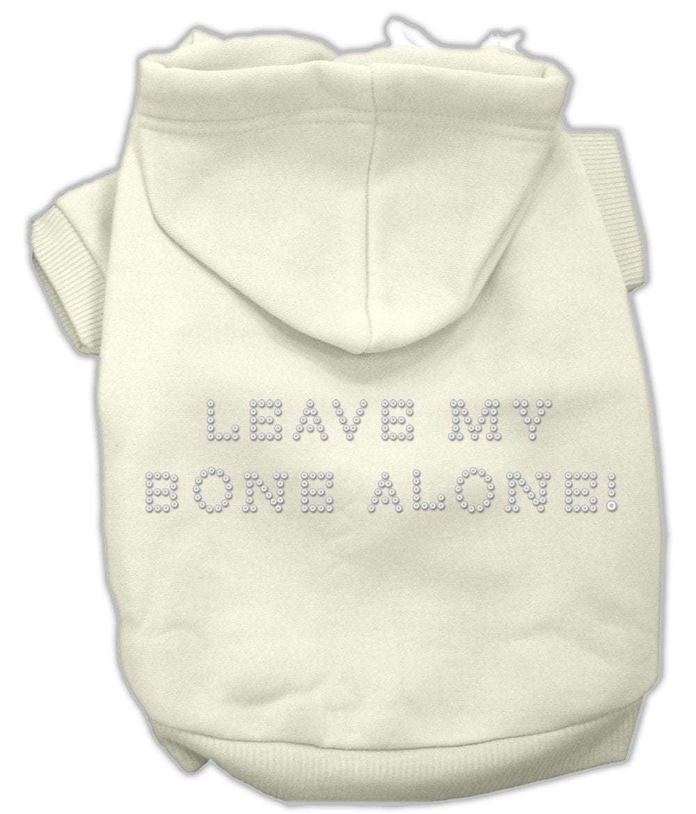 Pet, Dog & Cat Hoodie Rhinestone, "Leave My Bone Alone" Cream XS (0-3 lbs.)