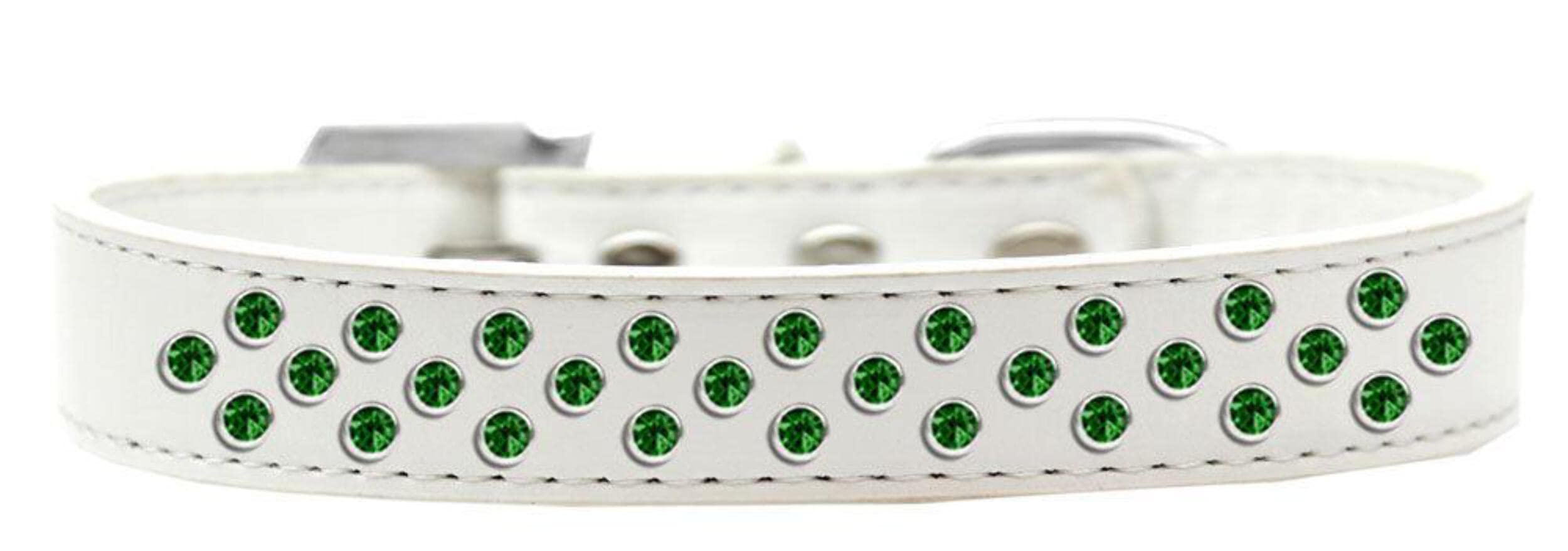 Mirage Pet Products Sprinkles Dog Collar with Emerald Green Crystals, Size 14, White