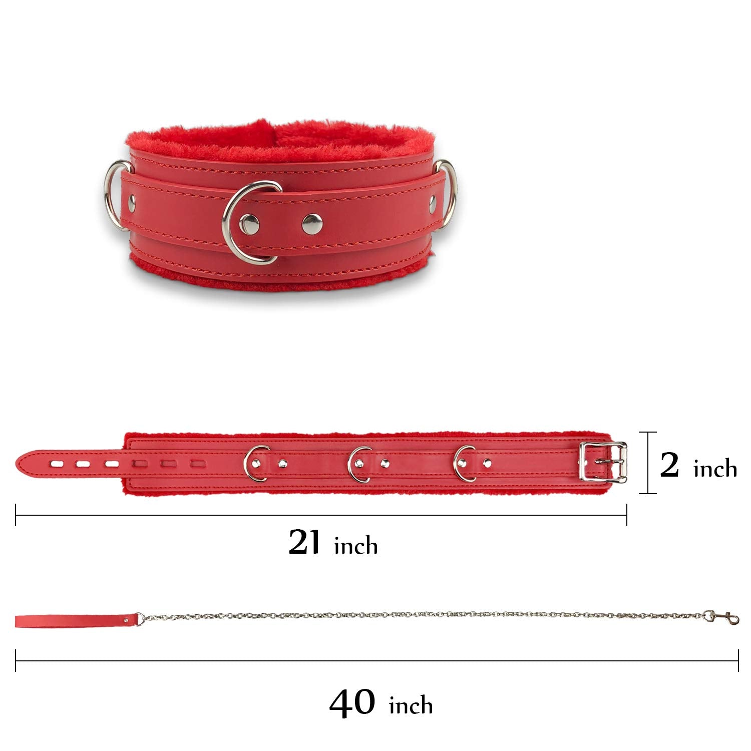 Red Leather Choker Collars Soft Inner Fur For Comfort Detachable Leash Chain Durable Leather Collar With Alloy Buckle