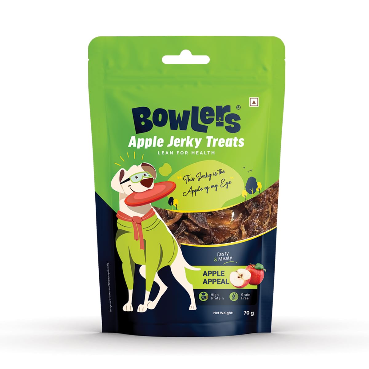 Bowlers Dog Treats Apple Meat Jerky| 70G | High On Protien |Low In Fat | Grain Free | Handmade Treats