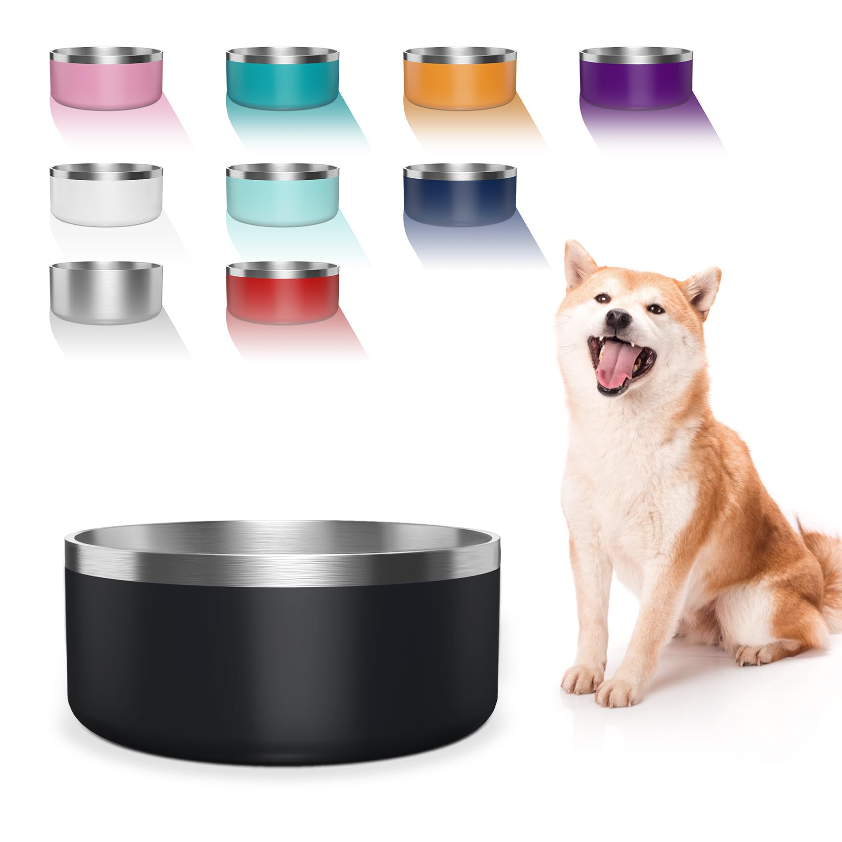 WENBOKMIN Dog Bowl, Stainless Steel Dog Food and Water Bowl with Non Slip Quiet Bottom, Easy to Clean, Dishwasher Safe, 40oz, Bl