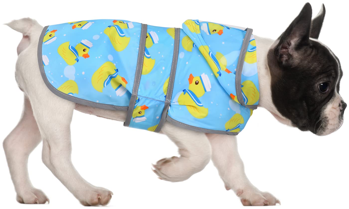 Hde Dog Raincoat With Clear Hood Rain Jacket Poncho For Small Medium Large Dogs Sailor Ducks Blue - M