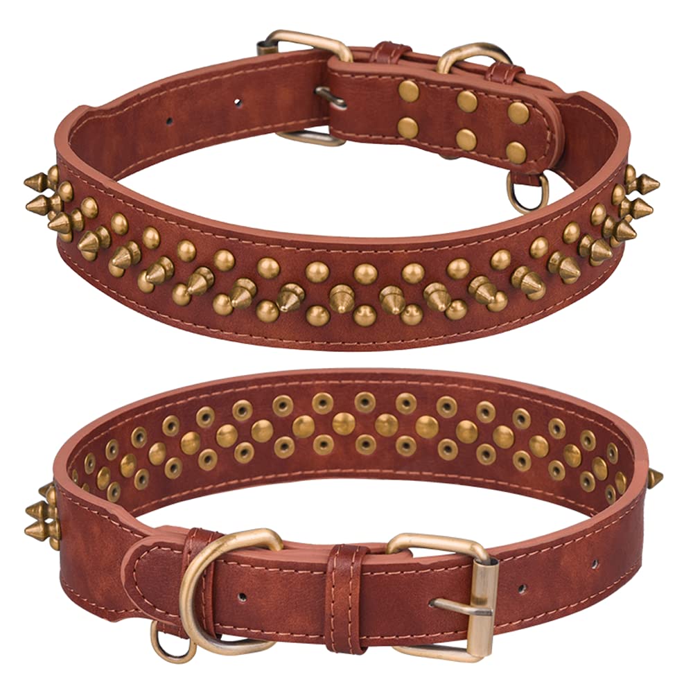 haoyueer Spiked Dog Collar Soft Pu Leather Mushrooms Rivet Spike Studded Puppy Adjustable Pet Collars for Small Breeds (M, Brown