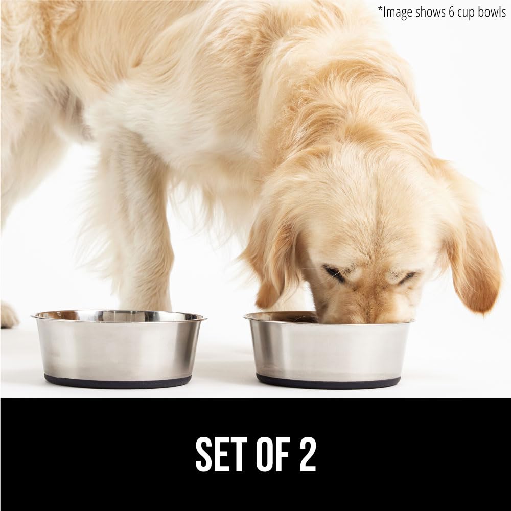 GORILLA GRIP Dog Bowls, Holds 1 Cup Each (8 fl oz), Heavy Duty Stainless Steel Food and Water Bowl for Feeding Dogs and Cats, Di