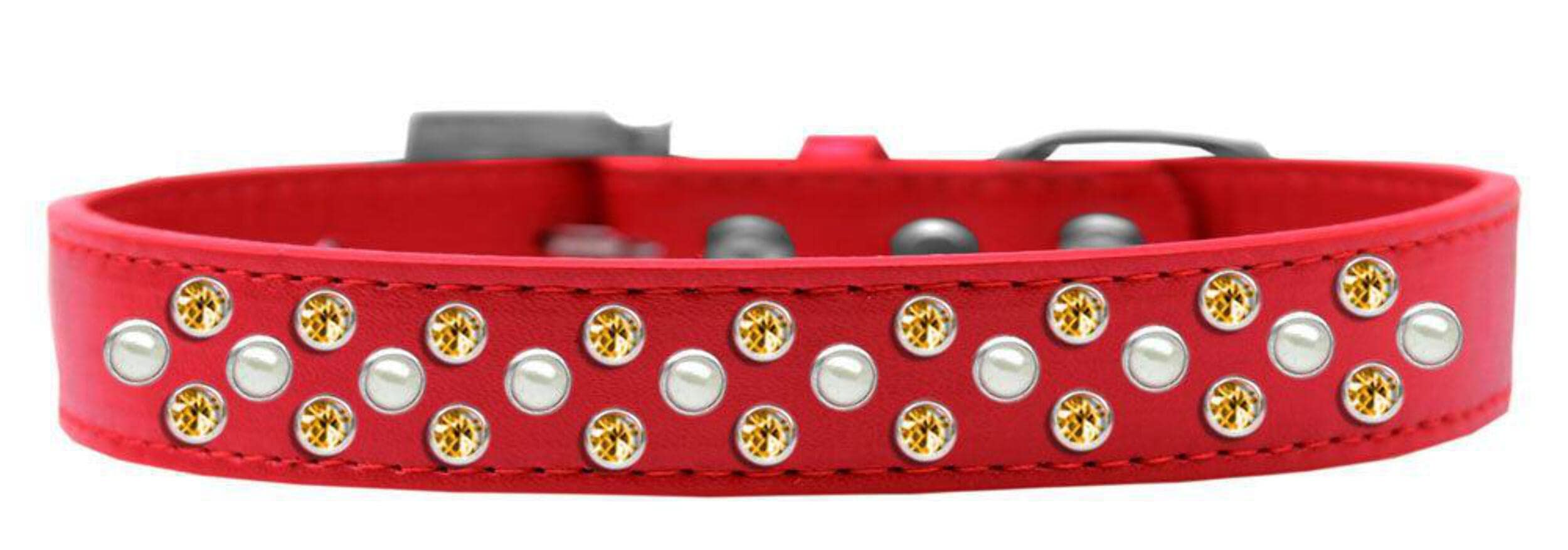 Mirage Pet Products Sprinkles Dog Collar with Pearl and Yellow Crystals, Size 16, White