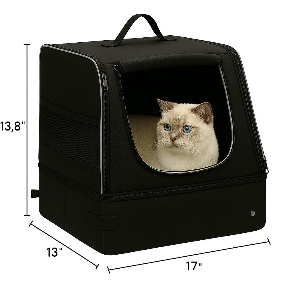 Loyareal Portable Travel Litter Box For Cats, Small Foldable Travel Cat Litter Box With Zipped Lid, No Smell, Waterproof, Leak-P