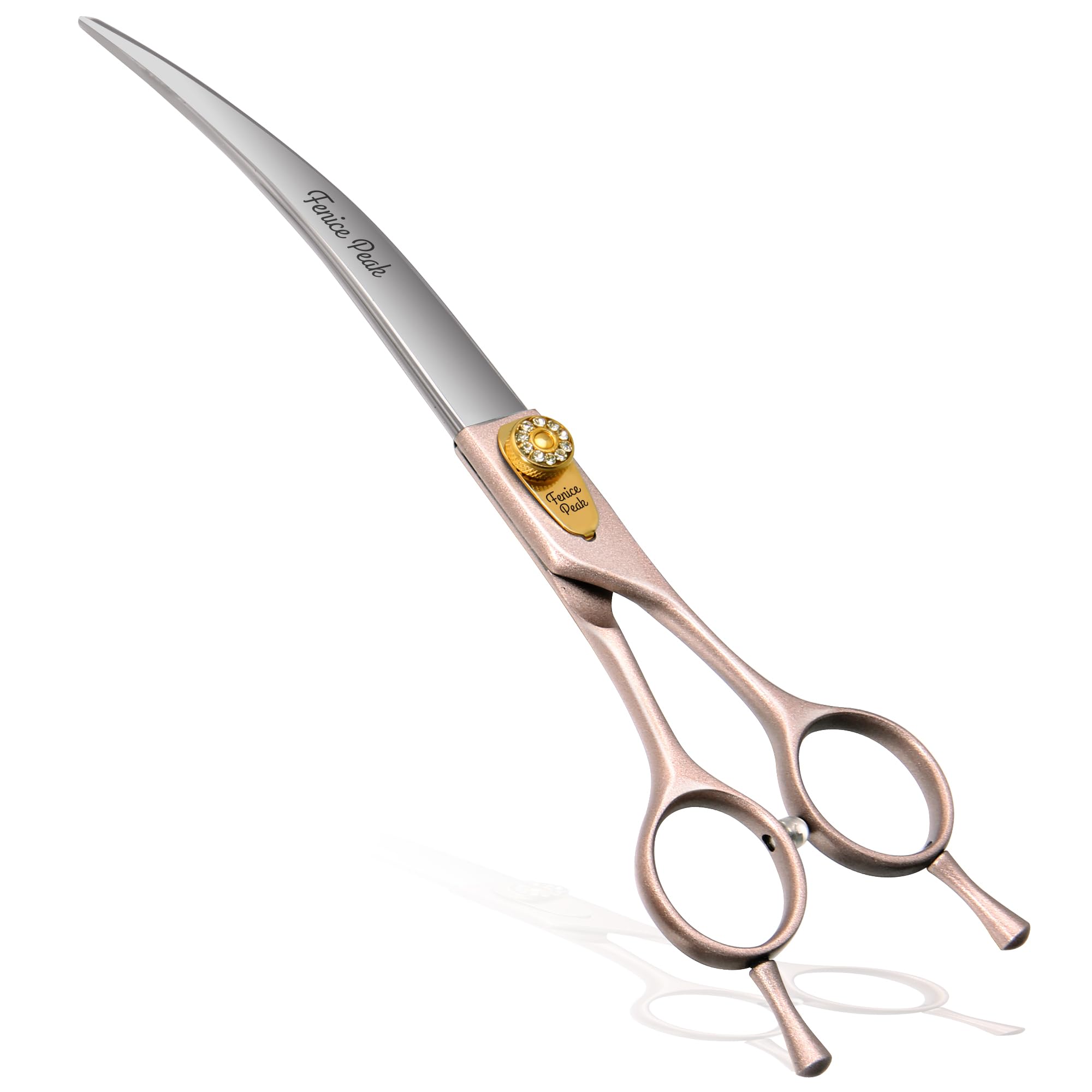 Fenice Peak Professional Curved Dog Grooming Scissors 7 Rose Gold 440C Stainless Steel Pet Cutting Shears Safety Trimming Shea