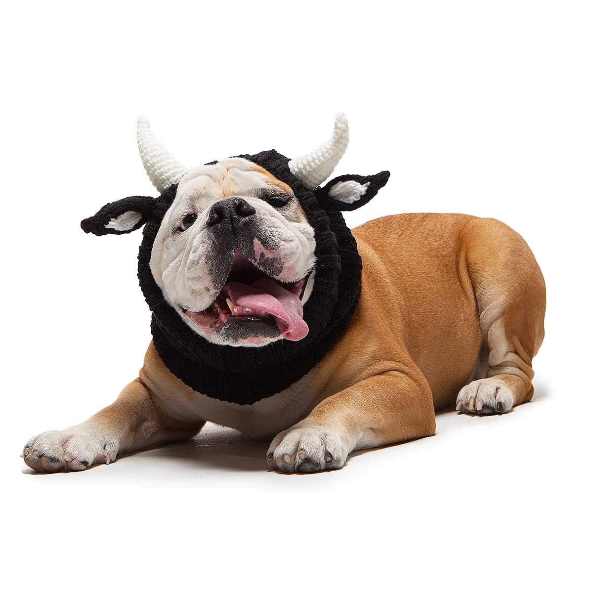 Zoo Snoods Bull Costume - Warm Knit Cow Dog Snood, Large, Acrylic Neck & Ear Cover for Halloween Winter