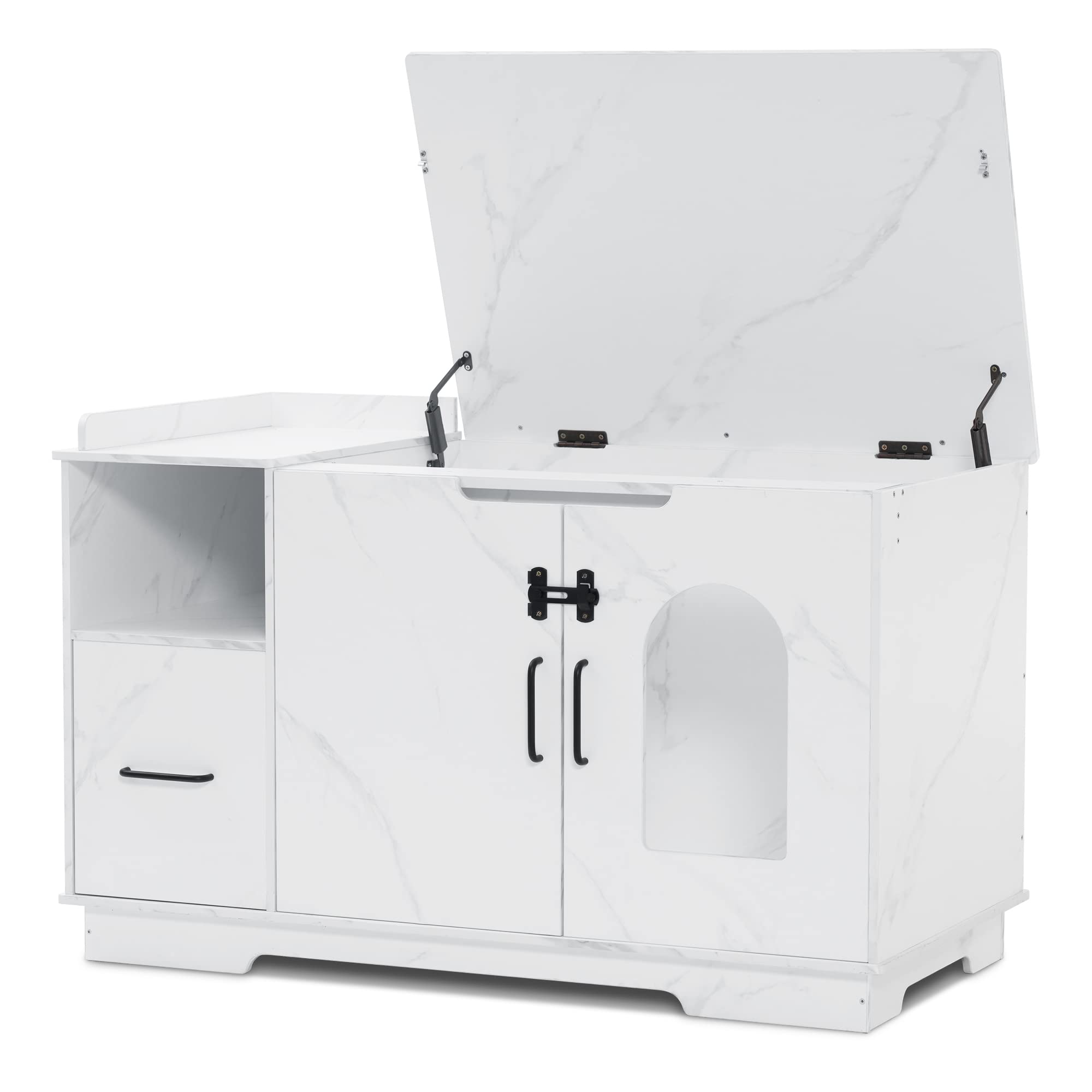 MCombo X-Large Cat Litter Box Furniture Hidden with Top Opening, Pet Enclosed Litter Bench with Drawer, Wooden Hideaway Extra La