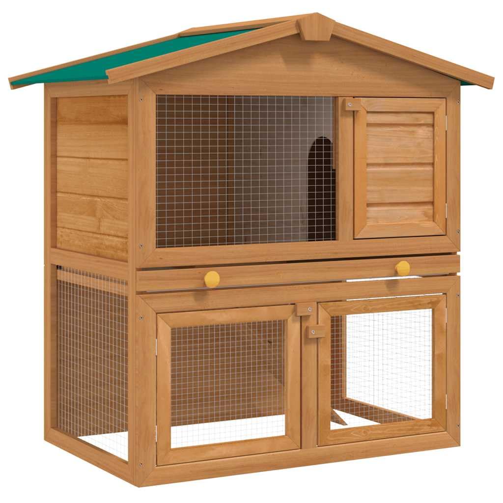 vidaXL Outdoor Rabbit Hutch, 2-Layer Pet Cage with 3 Doors, Wood-Constructed Animal House, Spacious Design for Small Pets with I