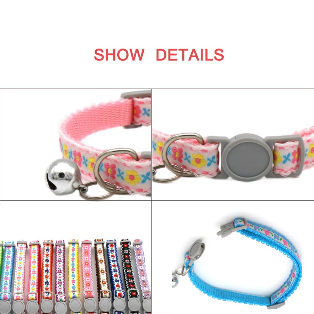 Breakaway Dog Collar With Bell, Break Away Kitten Collar With Bells, Cute Flower Tiny Cat Collar For Xxs Xs Little Pet Dogs, Nec