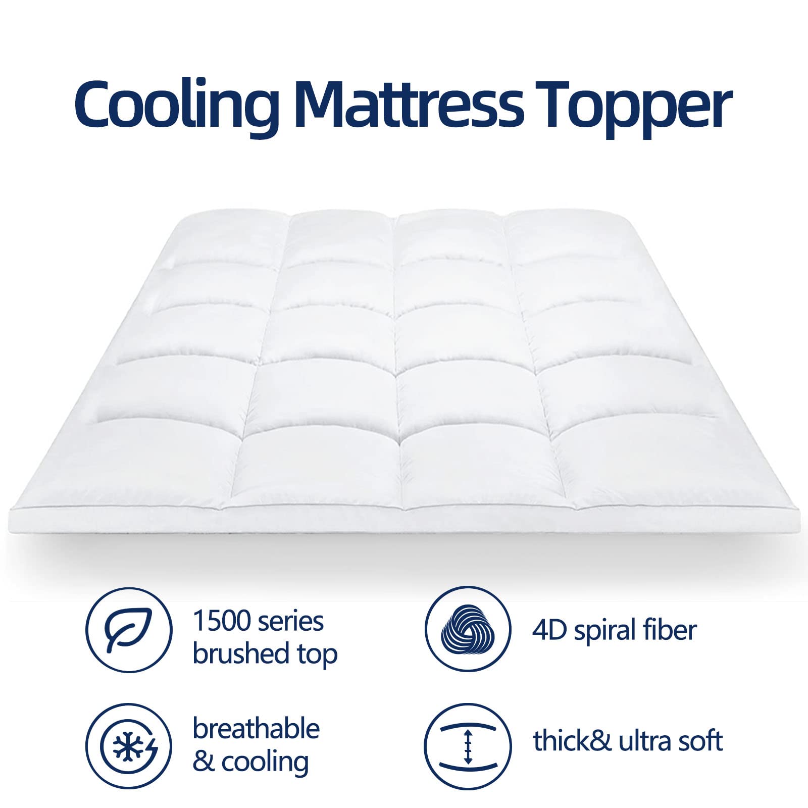 Cooling Mattress Topper Queen For Back Pain, Extra Thick Mattress Pad Cover, Plush Pillow Top Overfilled With Down Alternative,