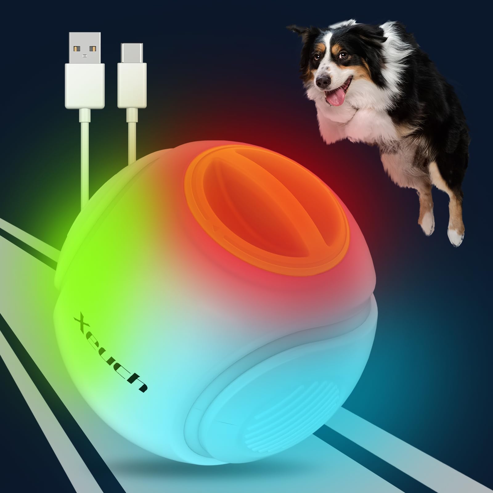 Xeuch Light Up Dog Balls, Led Dog Toy Ball Rechargeable, Bounce-Activated Durable Fetch Ball Grow In The Dark, Night Glowing Toy