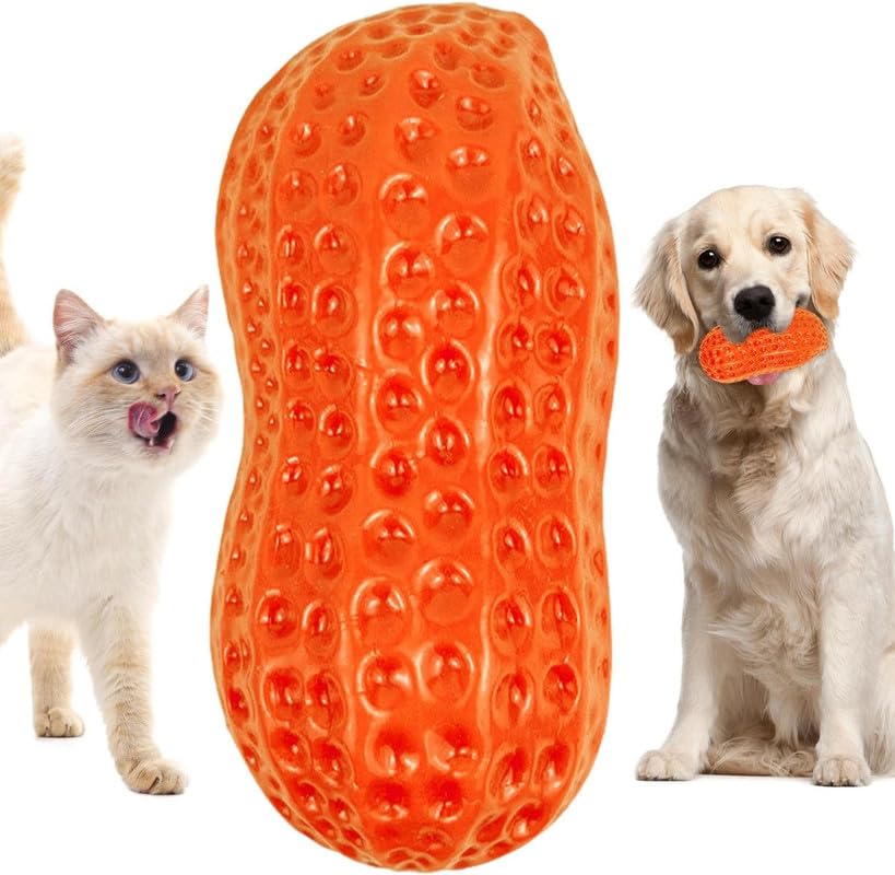 Psk Pet Mart Teething For Puppies,Squeaky Teething Peanut Shape For Puppies Soft Squeaky Dog (Orange)