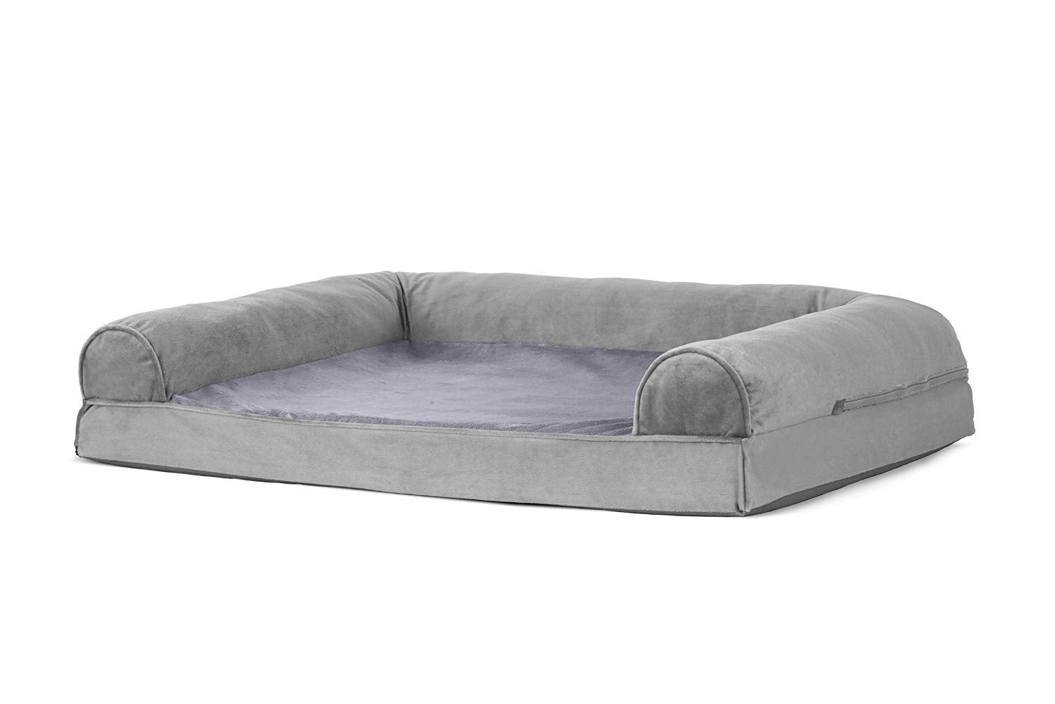 Furhaven Orthopedic Dog Bed For Large/Medium Dogs W/ Removable Bolsters & Washable Cover, For Dogs Up To 55 Lbs - Faux Fur & Velvet Sofa - Smoke Gray, Large