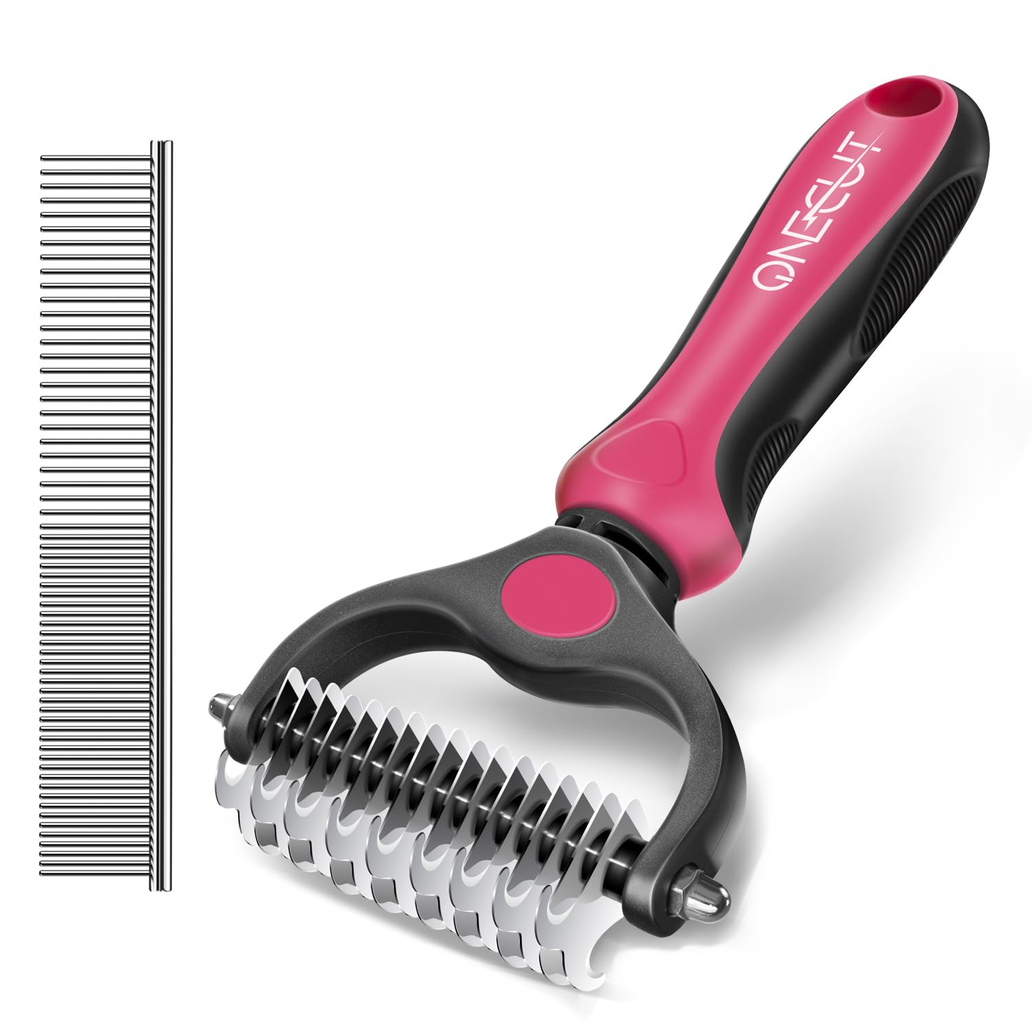 Onecut Pet Grooming Brush And Metal Comb Combo, Pet Grooming Rake And Brushes For Small, Medium & Large Dogs Double Sided Deshed