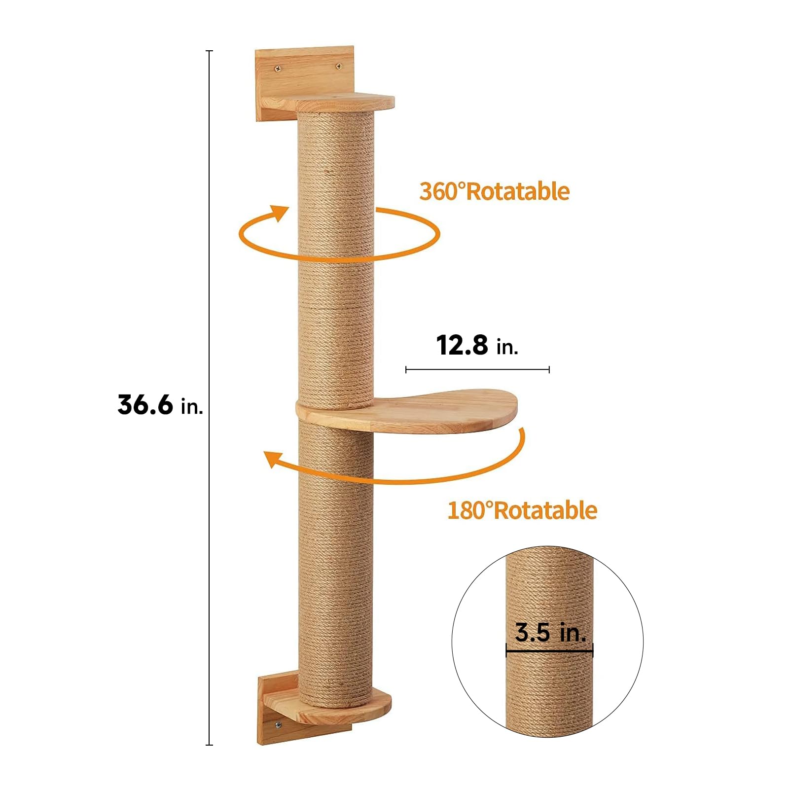 FUKUMARU Cat Activity Tree - Wall-Mounted Jute Scratcher with Pine Hammock, Light Brown, Model 010FU