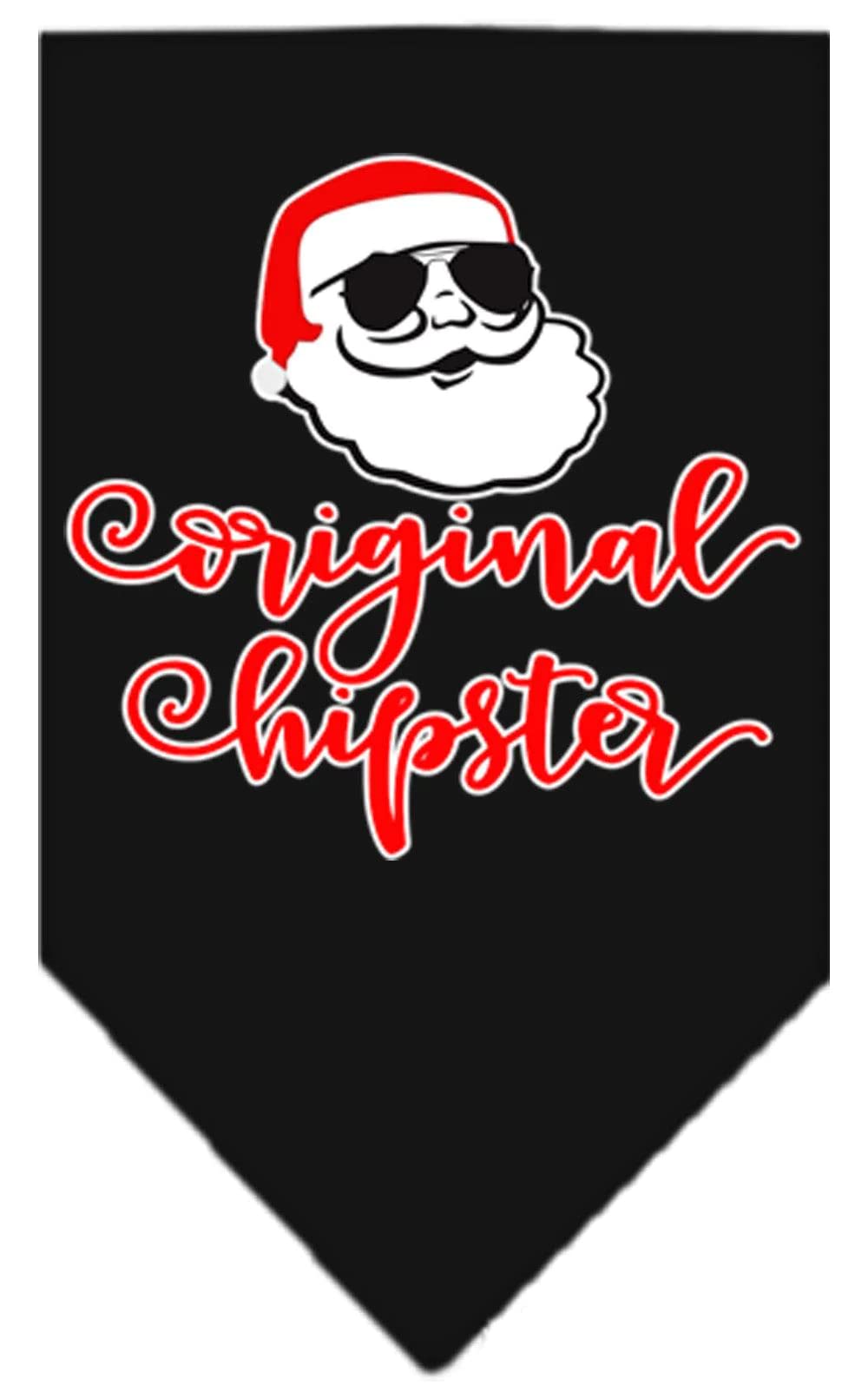Christmas Pet and Dog Bandana Screen Printed, "Original Hipster" Navy Blue Large