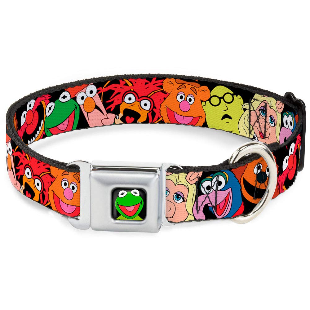 Buckle-Down Seatbelt Buckle Dog Collar - Muppets Faces Black - 1' Wide - Fits 9-15' Neck - Small